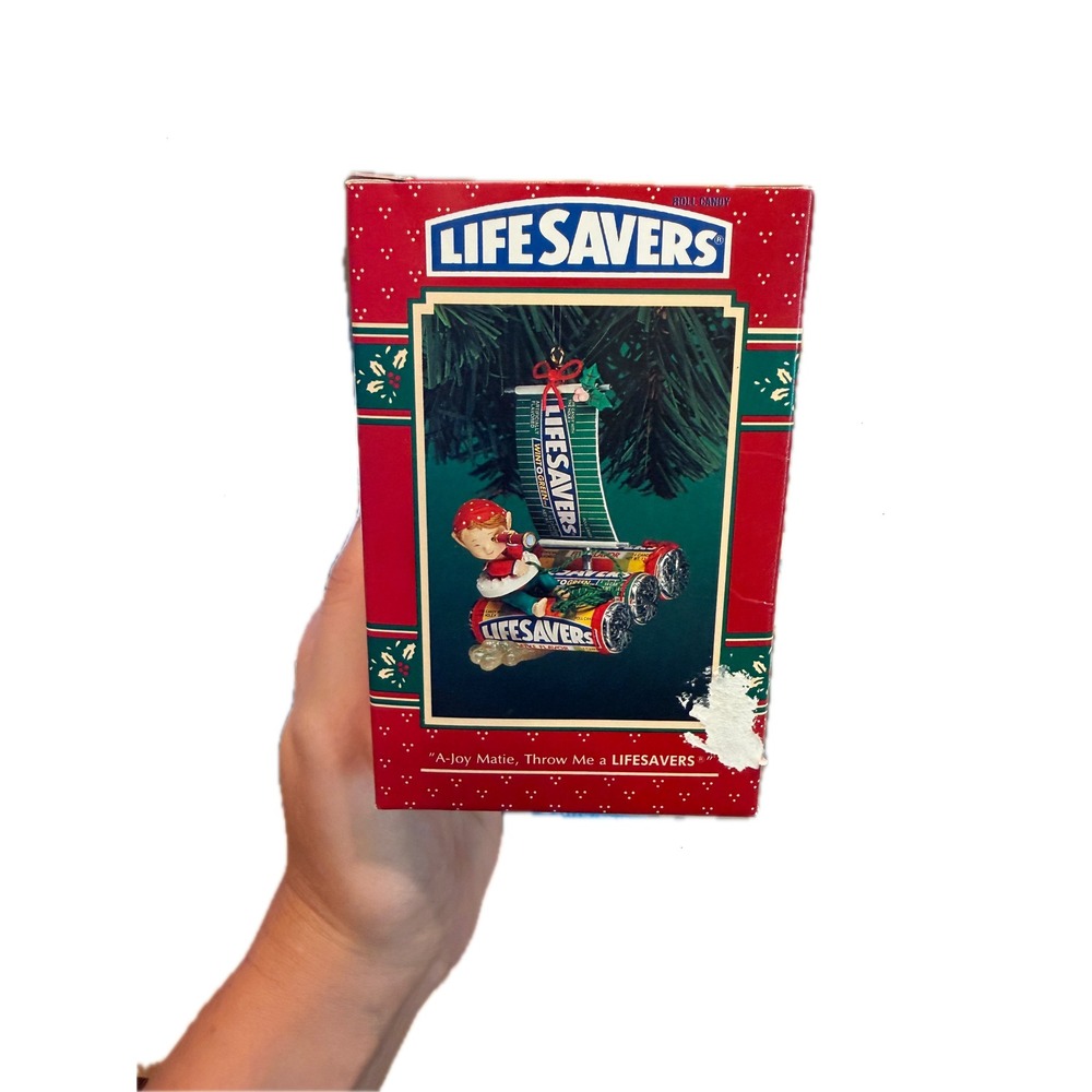 Vintage 1996 Enesco LifeSavers Ornament A-Joy Matie Elf Sailor Raft 166677 Box